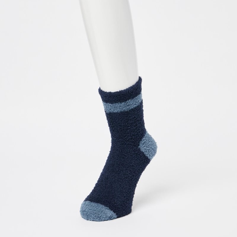 Blue Men Uniqlo Heattech Fluffy-lined Half Socks | USA SELMB-9183