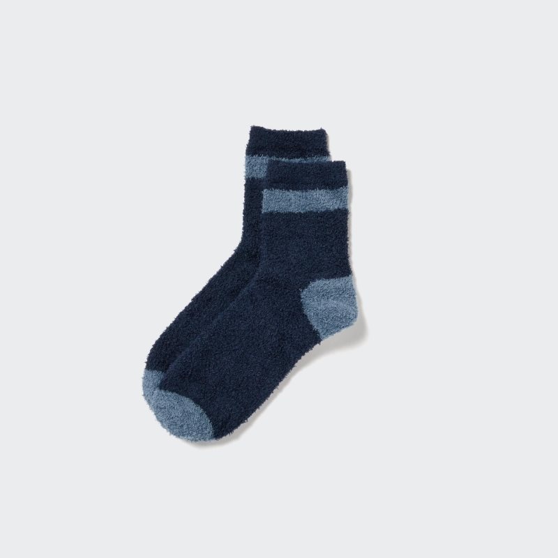 Blue Men Uniqlo Heattech Fluffy-lined Half Socks | USA SELMB-9183