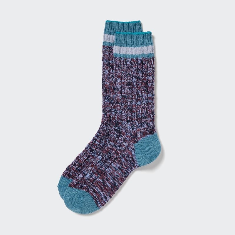 Blue Men Uniqlo Heattech Slub Ribbed Socks | USA WINOH-2453