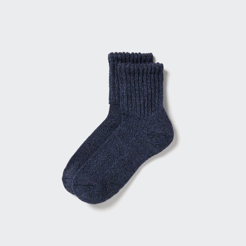 Blue Men Uniqlo Heattech Soft Pile Heather Socks | USA PHKRS-0536