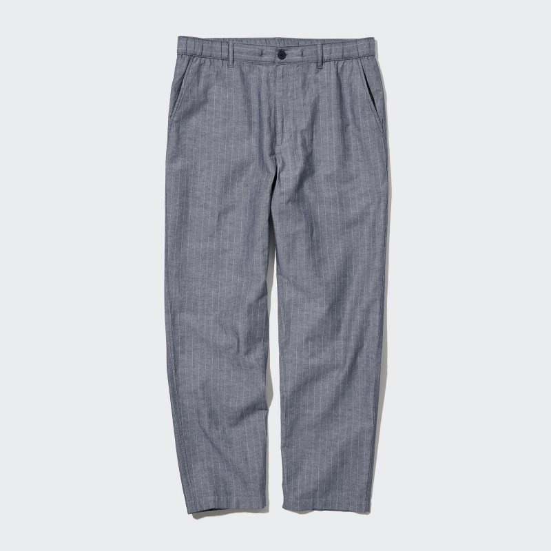 Blue Men Uniqlo Linen Blend Relaxed (Striped) Pants | USA JDCOY-5047