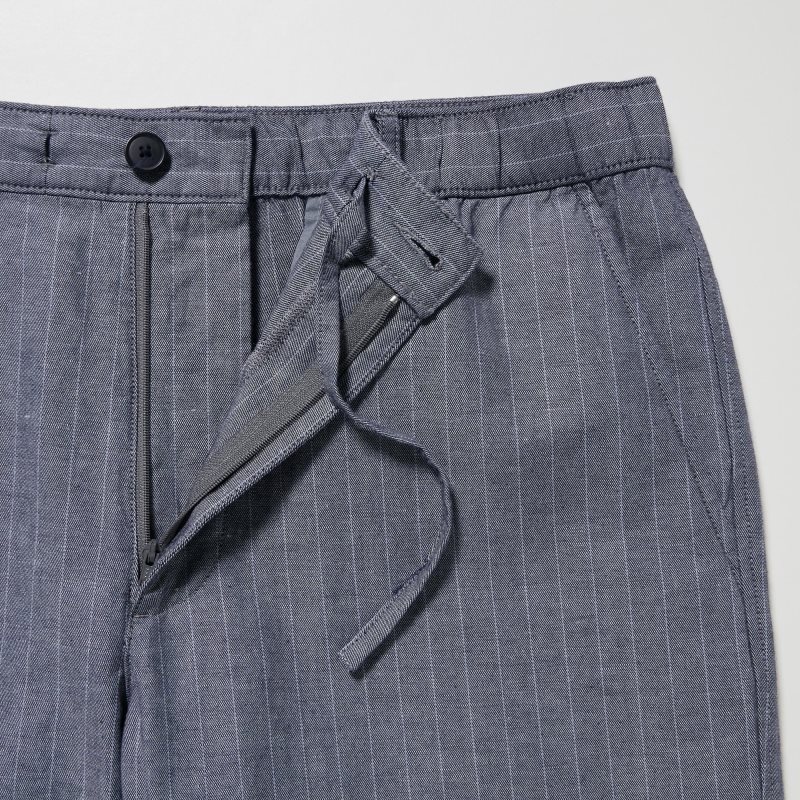 Blue Men Uniqlo Linen Blend Relaxed (Striped) Pants | USA JDCOY-5047