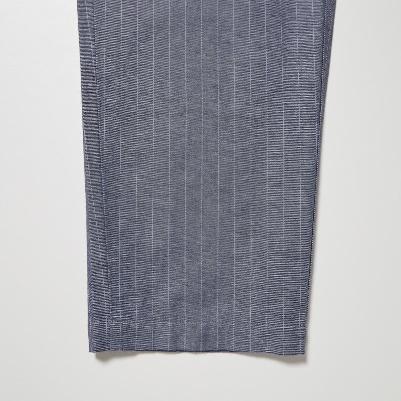 Blue Men Uniqlo Linen Blend Relaxed (Striped) Pants | USA JDCOY-5047