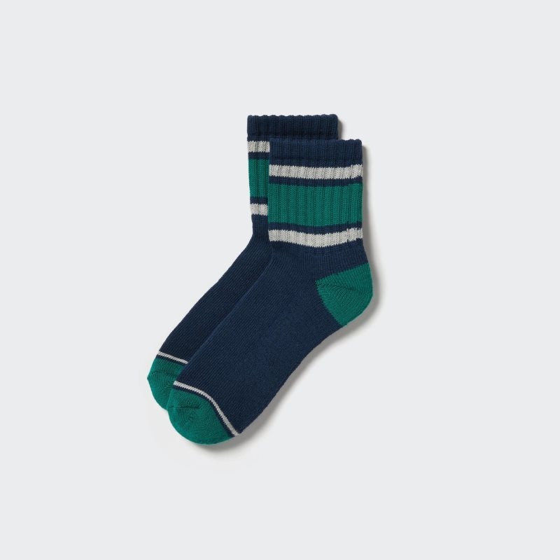 Blue Men Uniqlo Pattern Lined Half Socks | USA LKVRB-4806