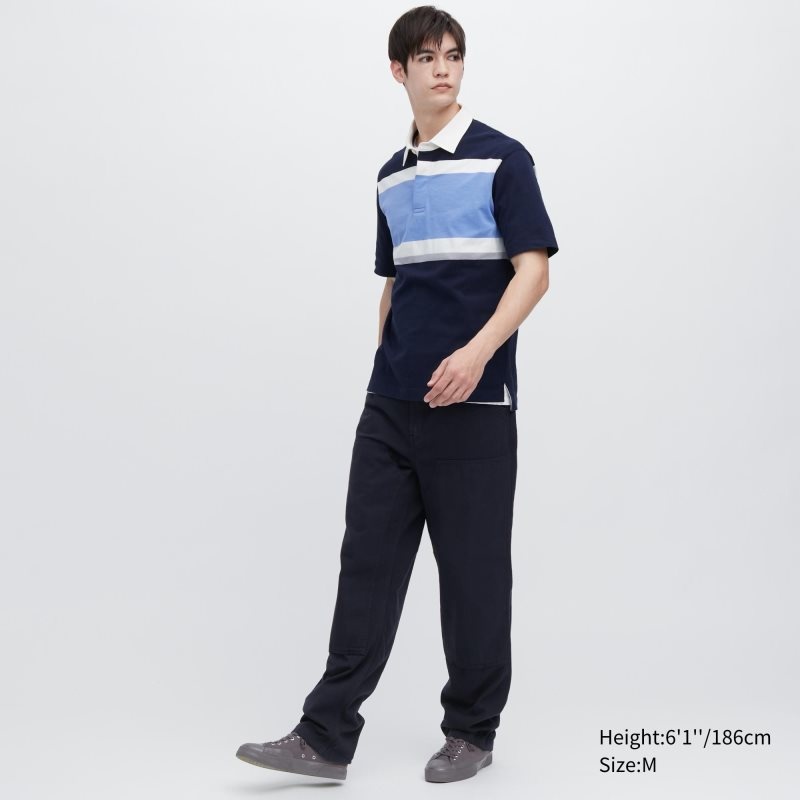 Blue Men Uniqlo Rugger Striped Short-sleeve Polo Shirts | USA KMLHF-4617