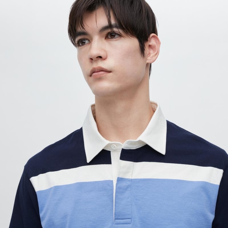 Blue Men Uniqlo Rugger Striped Short-sleeve Polo Shirts | USA KMLHF-4617