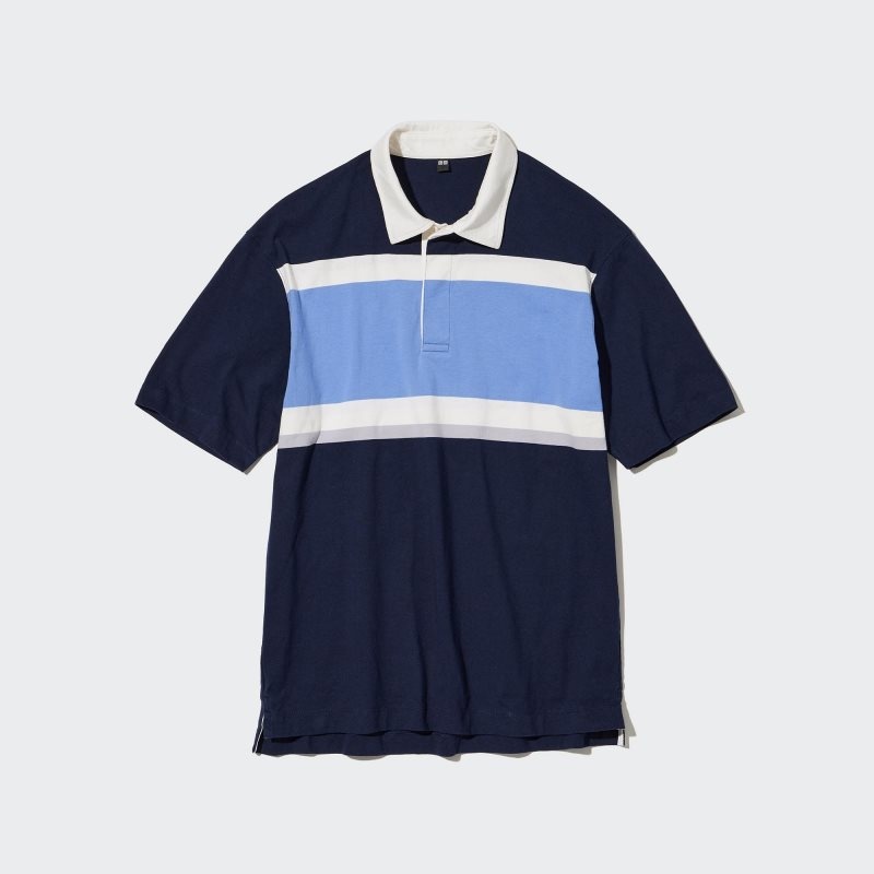 Blue Men Uniqlo Rugger Striped Short-sleeve Polo Shirts | USA KMLHF-4617