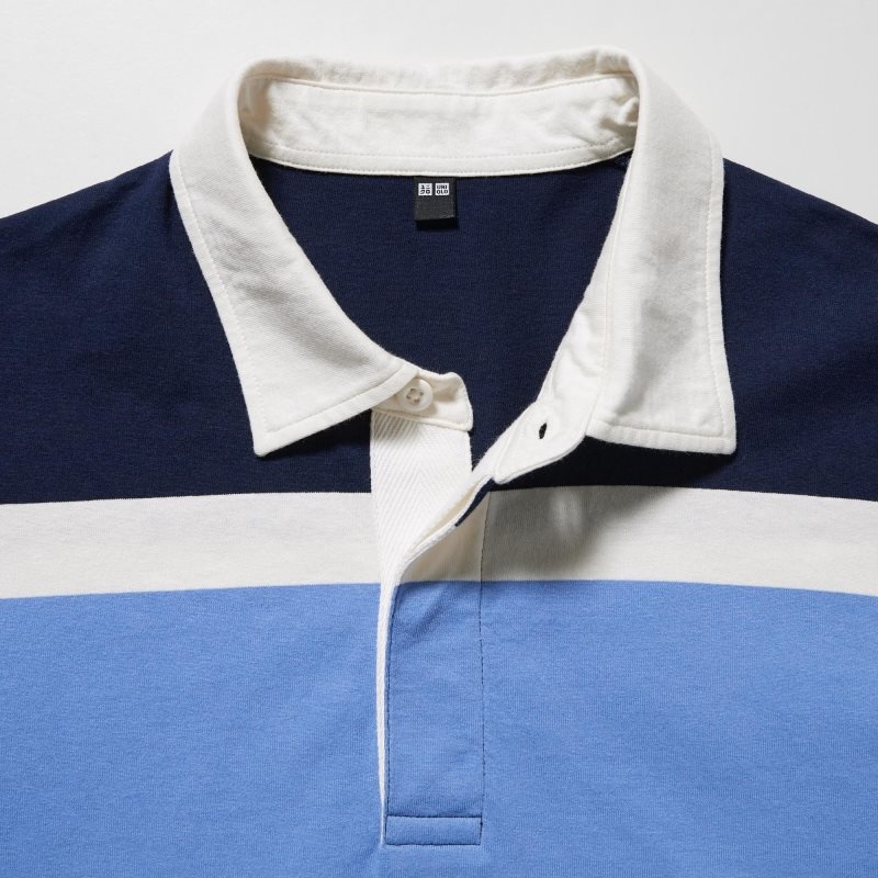 Blue Men Uniqlo Rugger Striped Short-sleeve Polo Shirts | USA KMLHF-4617