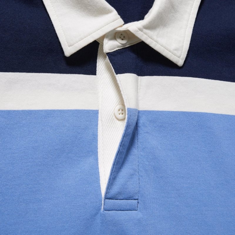 Blue Men Uniqlo Rugger Striped Short-sleeve Polo Shirts | USA KMLHF-4617