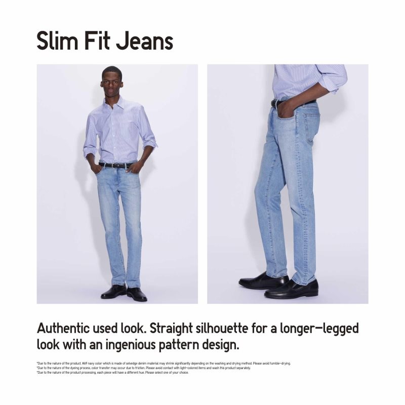 Blue Men Uniqlo Slim-fit Jeans | USA QWBIJ-7459