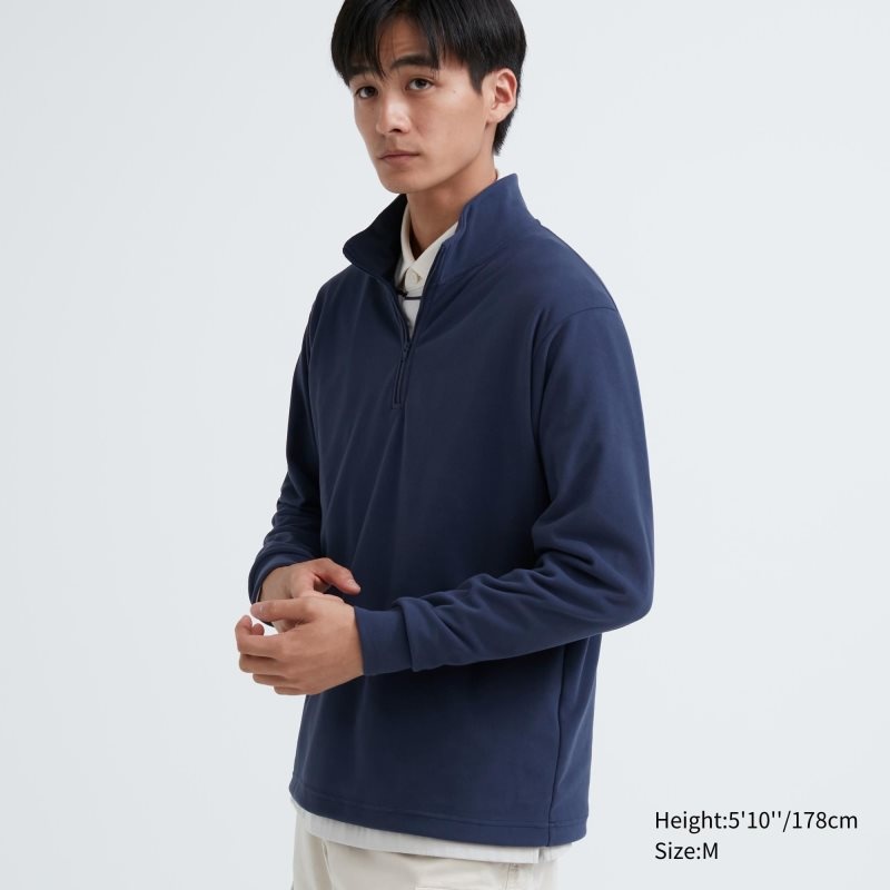 Blue Men Uniqlo Smooth Fleece Half-zip T Shirts | USA WUHIZ-5018