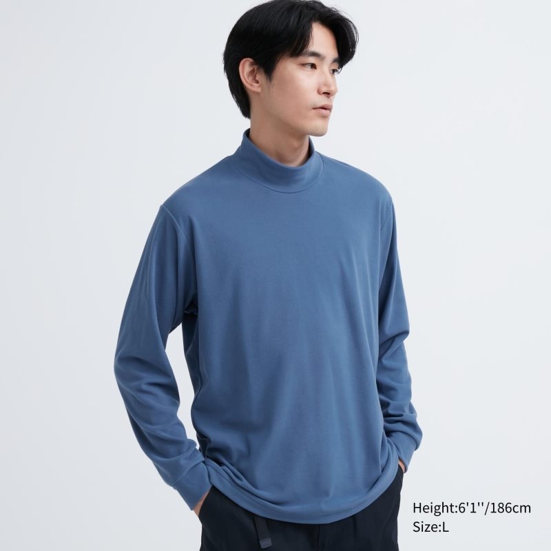 Blue Men Uniqlo Smooth Fleece Mock Neck T Shirts | USA AIPMR-9180