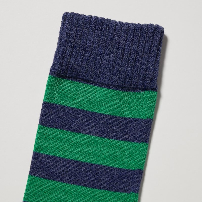 Blue Men Uniqlo Soft Pile Striped Socks | USA NKEBF-0754