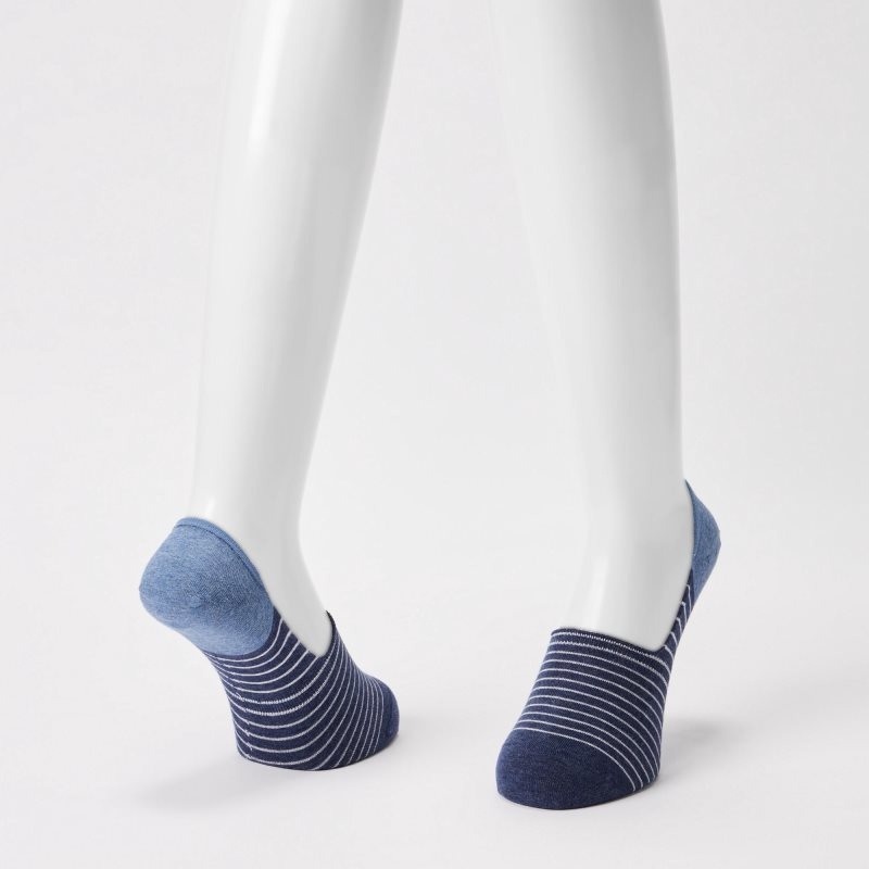 Blue Men Uniqlo Striped Low Cut Socks | USA OYGKT-0581