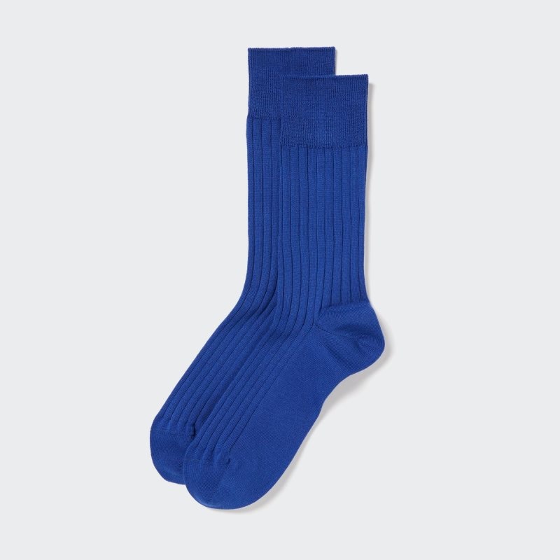 Blue Men Uniqlo Supima Cotton Wide Ribbed Socks | USA WNIXZ-9432