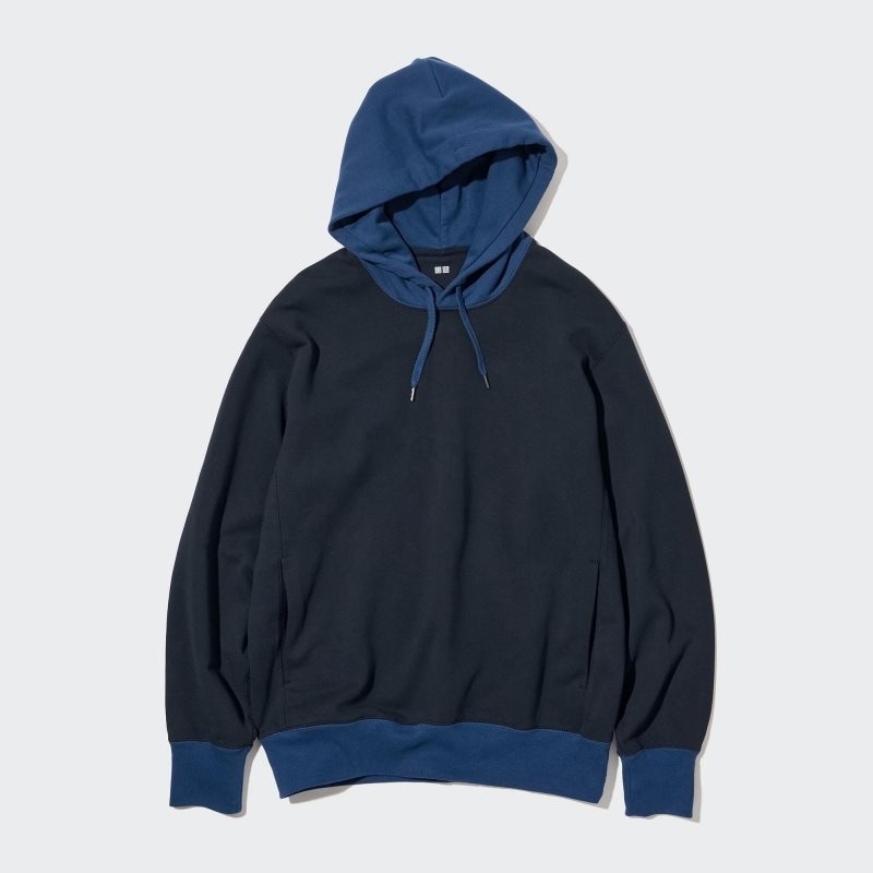 Blue Men Uniqlo Sweat Long-sleeve Pullover (Color Block) Hoodie | USA LJGOK-1792