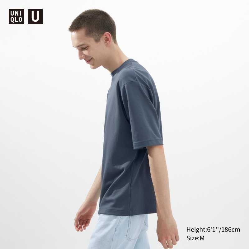 Blue Men Uniqlo U Airism Cotton Oversized Crew Neck Half-sleeve T Shirts | USA RVBZI-3790