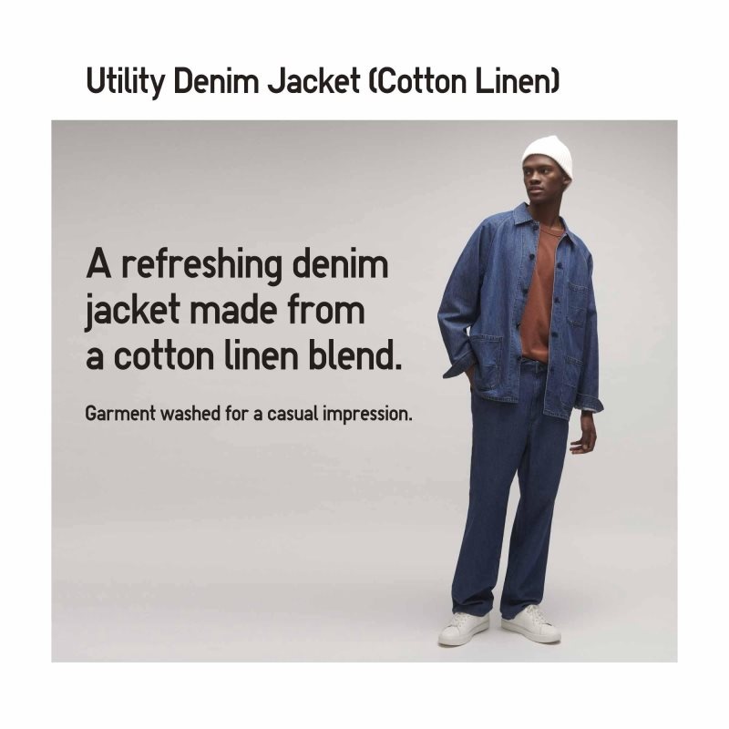 Blue Men Uniqlo Utility Denim (Cotton Linen) Jackets | USA JSKEQ-3789