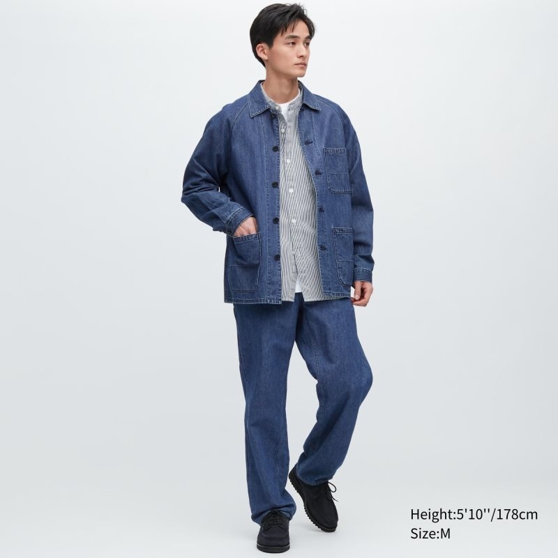 Blue Men Uniqlo Utility Denim (Cotton Linen) Jackets | USA JSKEQ-3789