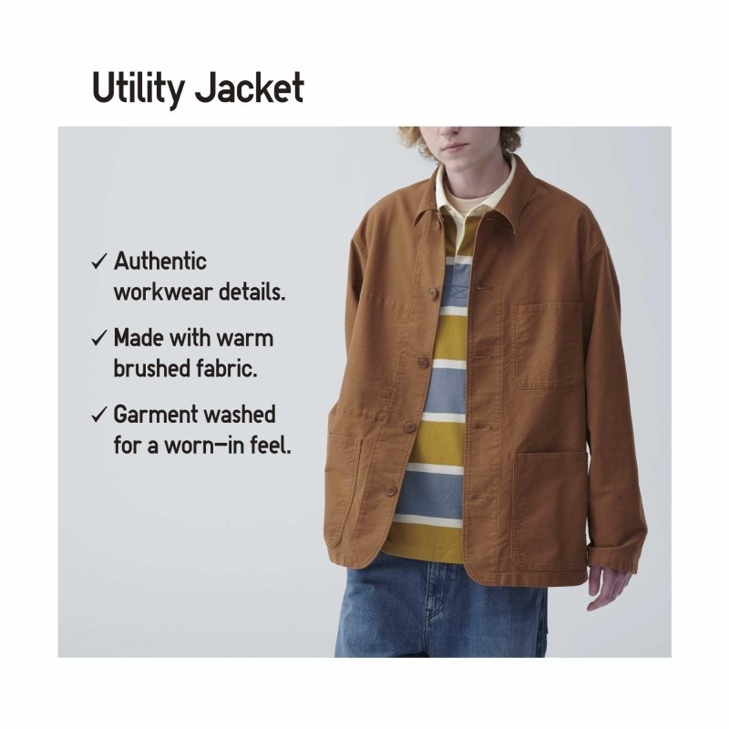 Blue Men Uniqlo Utility Jackets | USA RTYUA-8364