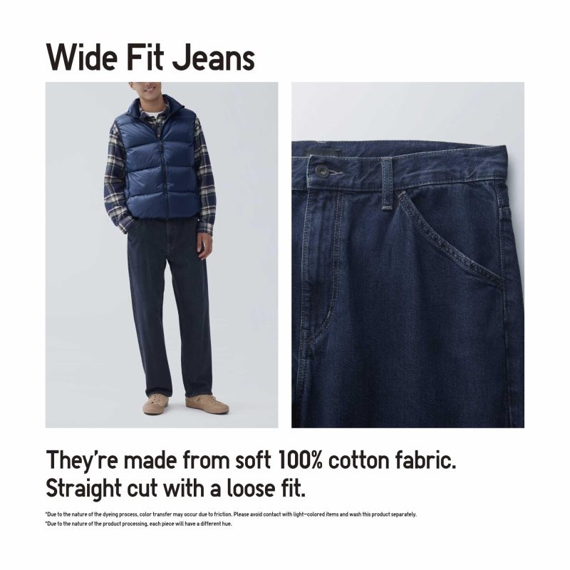 Blue Men Uniqlo Wide-fit Jeans | USA UGILH-1852