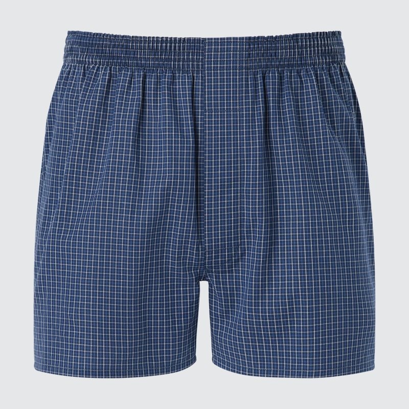 Blue Men Uniqlo Woven Checked Trunks | USA IXTBJ-0168