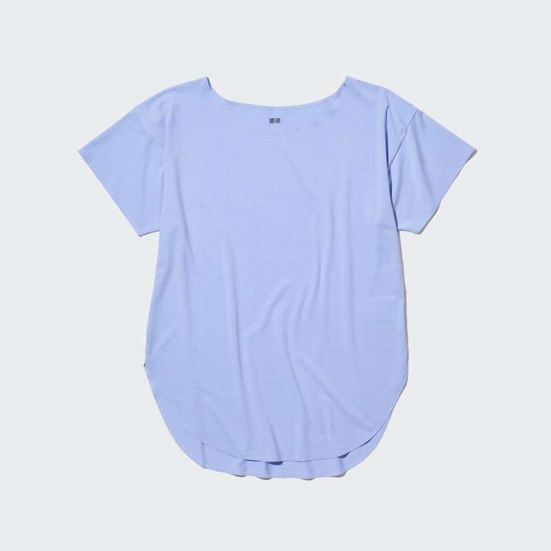 Blue Women Uniqlo Airism Seamless Boat Neck Long T Shirts | USA GBEIN-2094