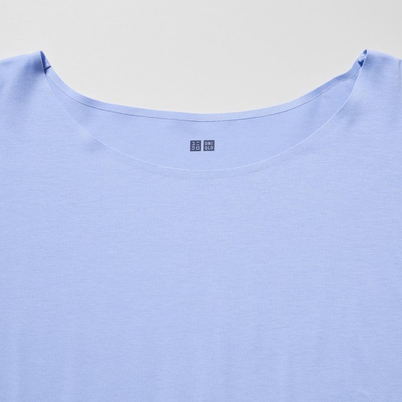 Blue Women Uniqlo Airism Seamless Boat Neck Long T Shirts | USA GBEIN-2094