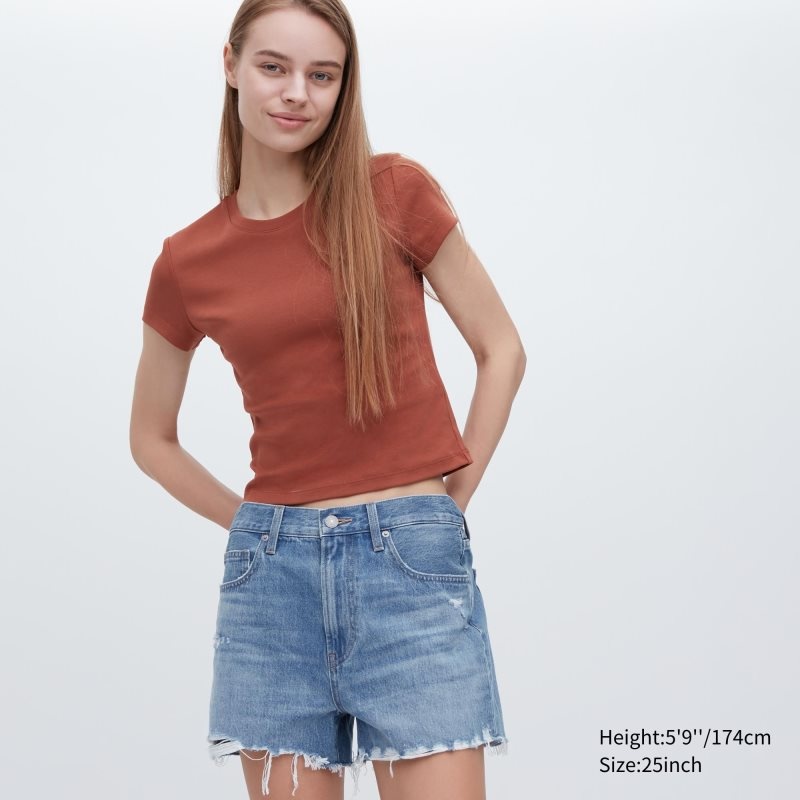 Blue Women Uniqlo Boyfriend Denim (Damaged) Shorts | USA FCKJQ-6518