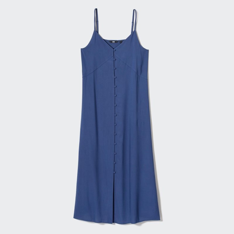 Blue Women Uniqlo Button Down Camisole Flare Dress | USA RIASZ-0873