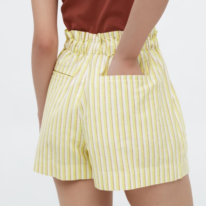 Blue Women Uniqlo Cotton Linen Striped Shorts | USA MKPLX-9012