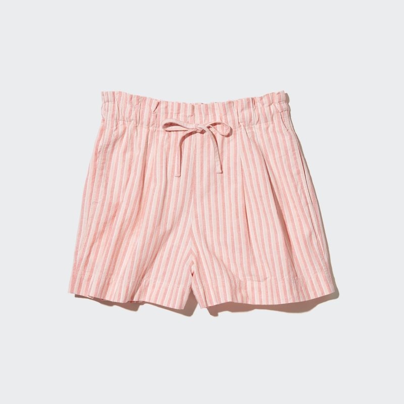 Blue Women Uniqlo Cotton Linen Striped Shorts | USA MKPLX-9012