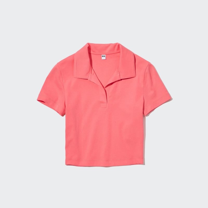 Blue Women Uniqlo Cropped Skipper Short-sleeve Polo Shirts | USA REDVT-6928