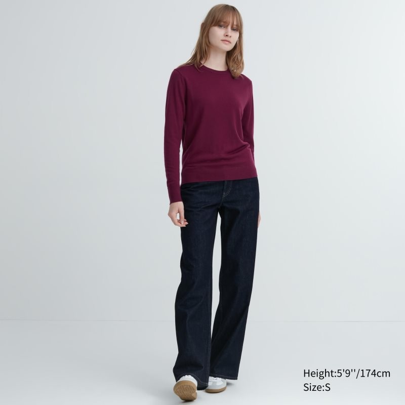 Blue Women Uniqlo Extra Fine Merino Crew Neck Sweaters | USA LVHCM-3756