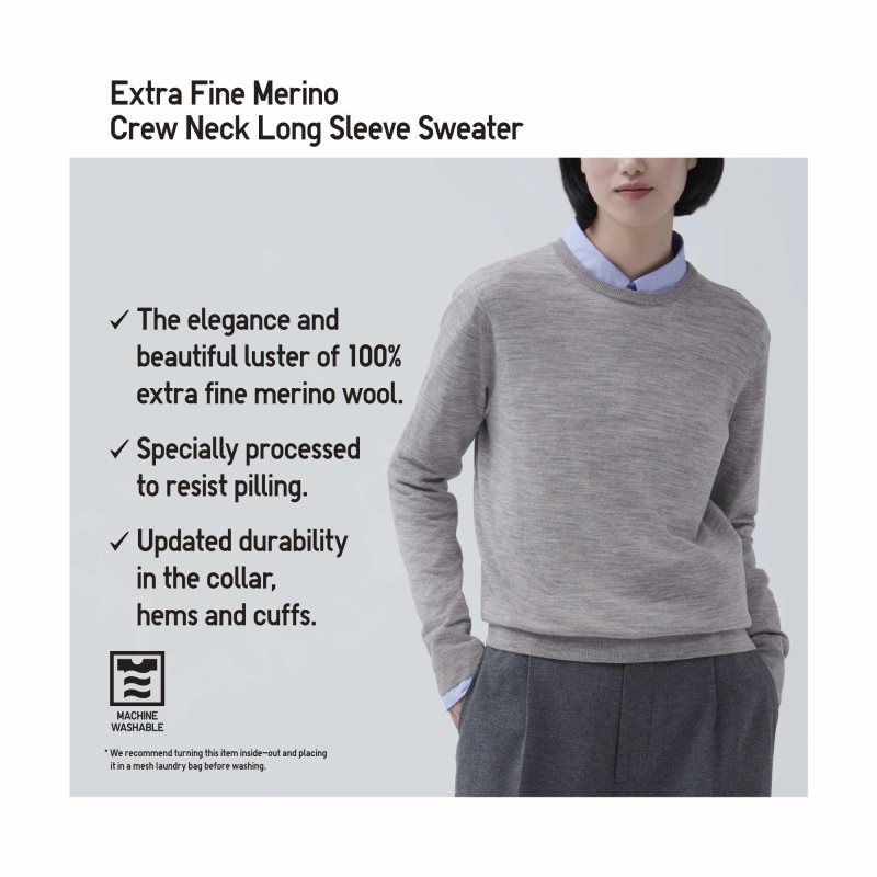 Blue Women Uniqlo Extra Fine Merino Crew Neck Sweaters | USA LVHCM-3756