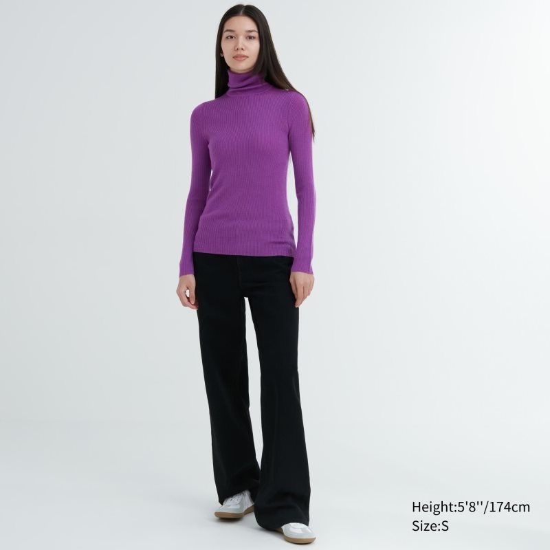 Blue Women Uniqlo Extra Fine Merino Ribbed Turtleneck Long-sleeve Sweaters | USA LXVPB-1203