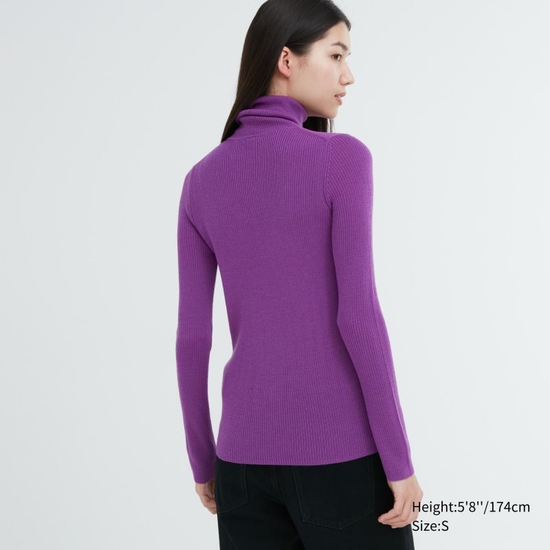 Blue Women Uniqlo Extra Fine Merino Ribbed Turtleneck Long-sleeve Sweaters | USA LXVPB-1203