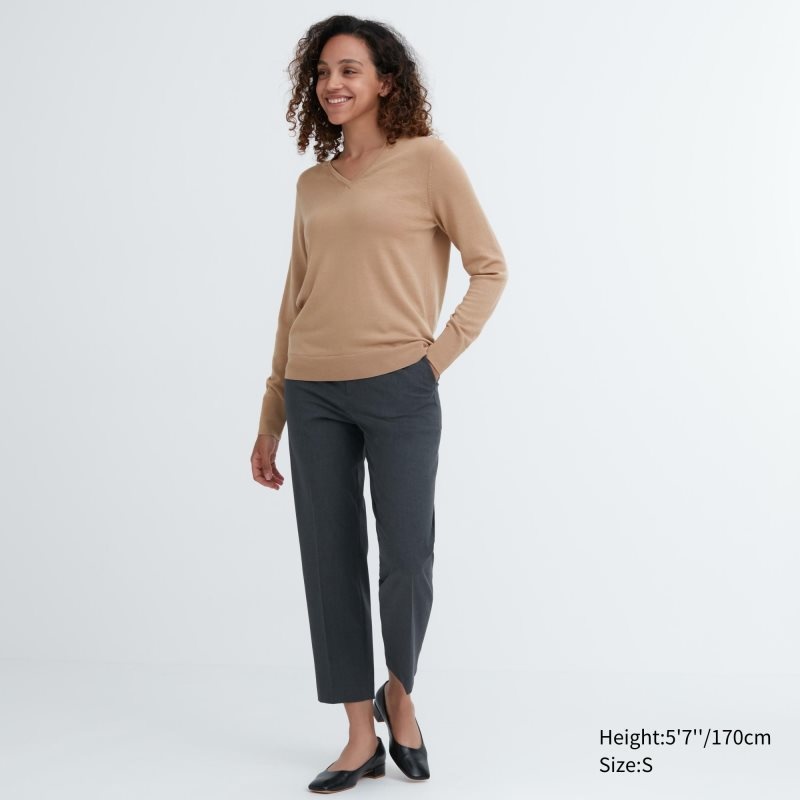 Blue Women Uniqlo Extra Fine Merino V-neck Long-sleeve Sweaters | USA OULIP-9062