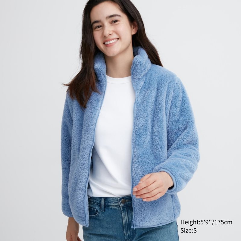 Blue Women Uniqlo Fluffy Yarn Fleece Full-zip Jackets | USA VHUZN-2837