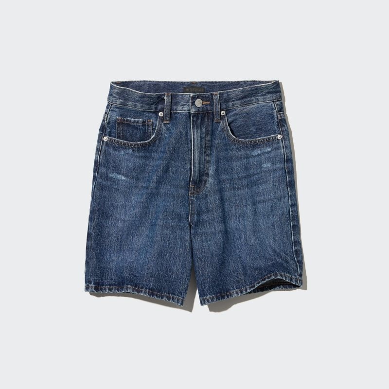 Blue Women Uniqlo High-rise Denim Shorts | USA DBNTL-5096