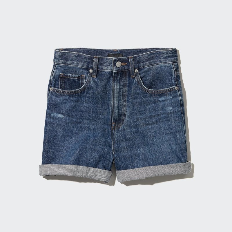 Blue Women Uniqlo High-rise Denim Shorts | USA DBNTL-5096