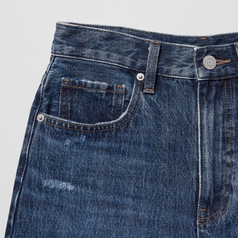 Blue Women Uniqlo High-rise Denim Shorts | USA DBNTL-5096