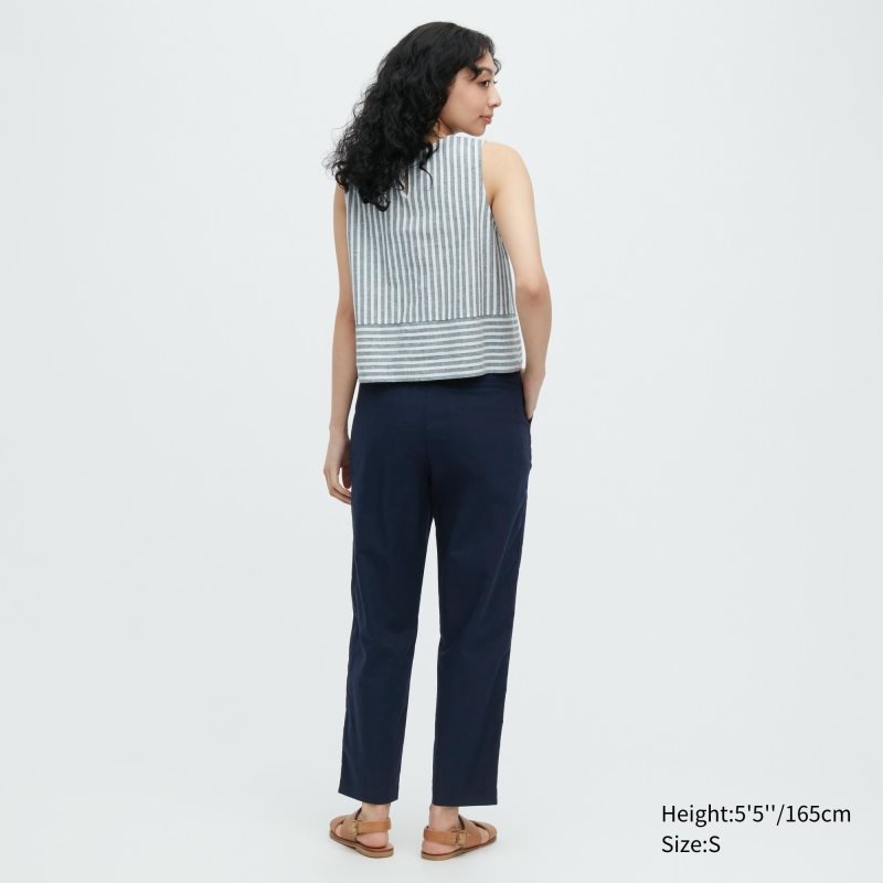 Blue Women Uniqlo Linen Cotton Tapered Pants | USA LZHRX-7621