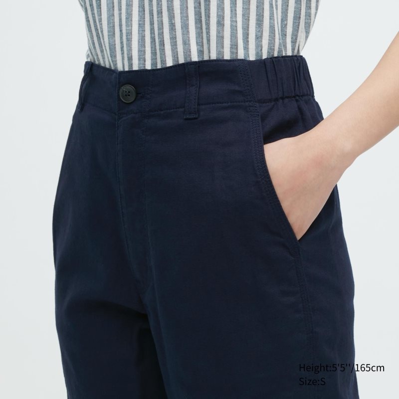 Blue Women Uniqlo Linen Cotton Tapered Pants | USA LZHRX-7621