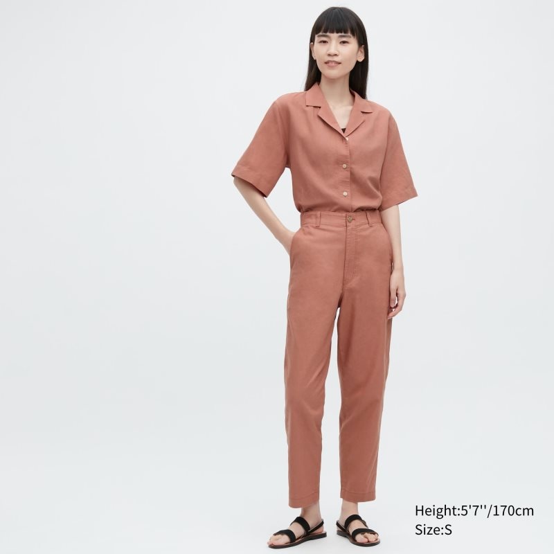 Blue Women Uniqlo Linen Cotton Tapered Pants | USA LZHRX-7621