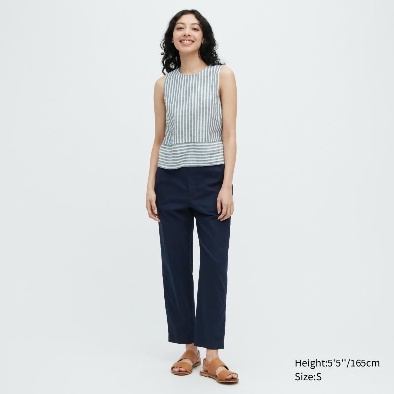 Blue Women Uniqlo Linen Cotton Tapered Pants | USA LZHRX-7621