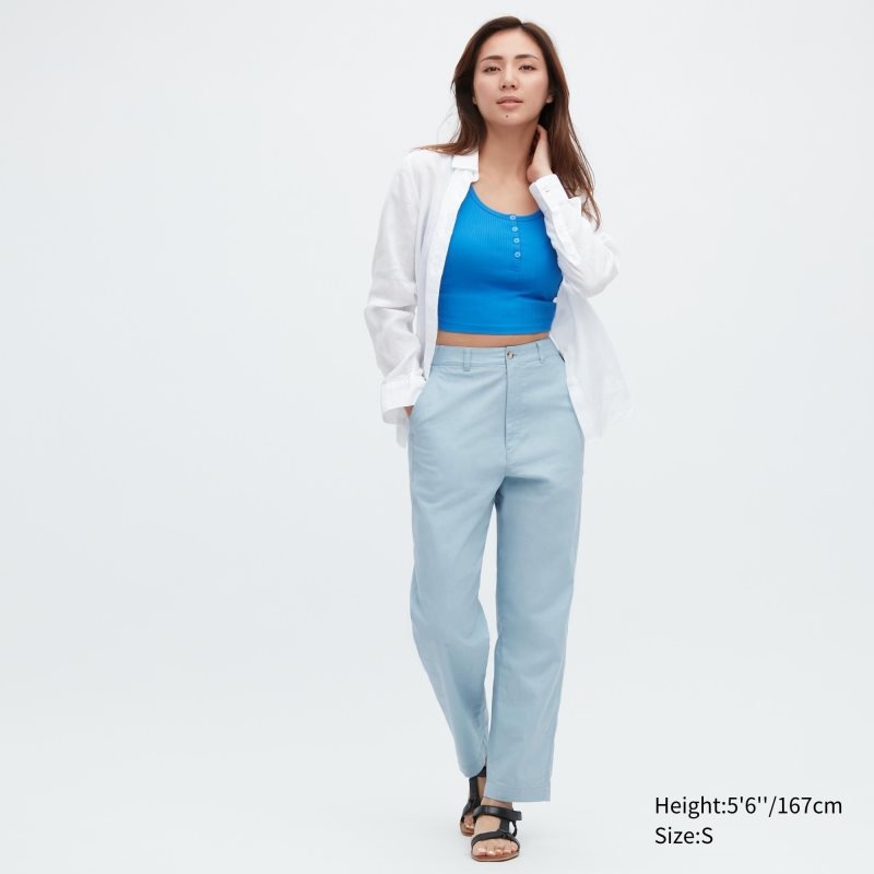 Blue Women Uniqlo Linen Cotton Tapered Pants | USA LZHRX-7621