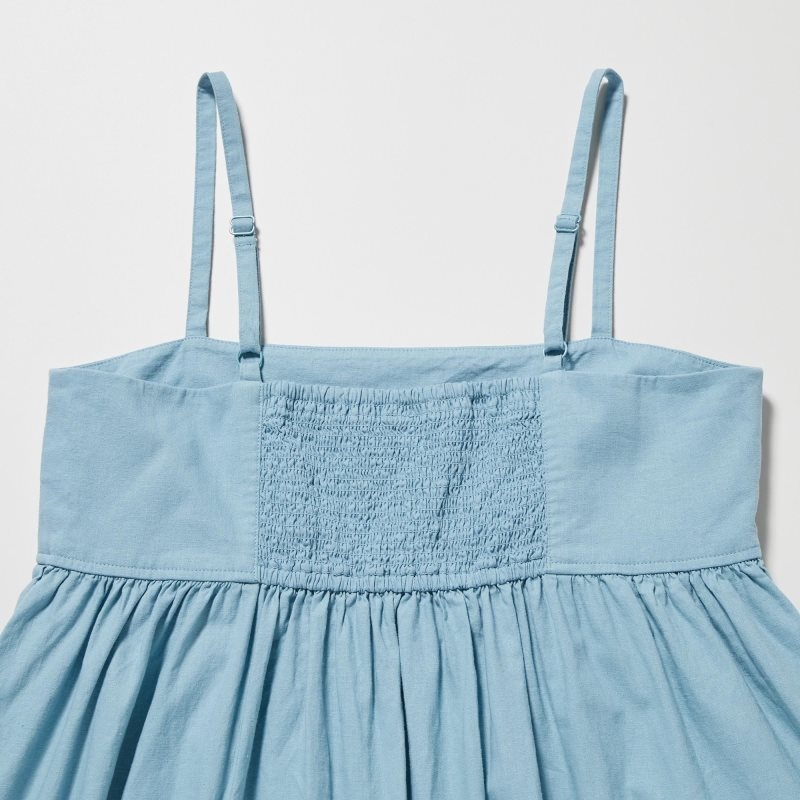 Blue Women Uniqlo Linen-blend Gathered Camisole Dress | USA QUPSH-4258