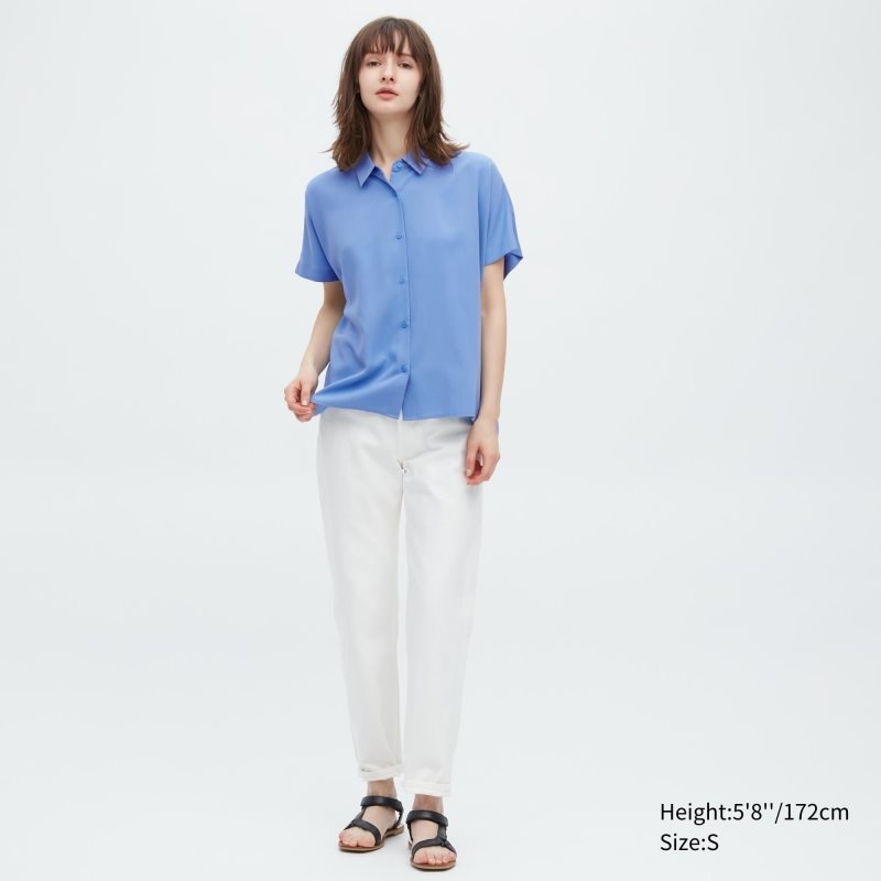 Blue Women Uniqlo Rayon Short-sleeve Blouse | USA MVDBI-4617