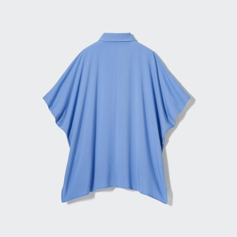 Blue Women Uniqlo Rayon Short-sleeve Blouse | USA MVDBI-4617